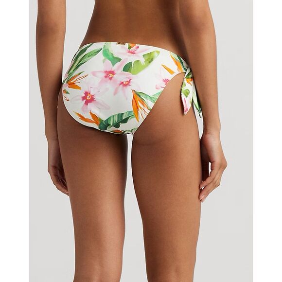 NWT Lauren Ralph Lauren Floral Side Tie Hipster Bikini Bottoms in White & Pink 6 - Picture 3 of 14
